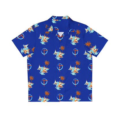 Sailboats and Crosses Men's Hawaiian Shirt, Button Down, Front Pocket