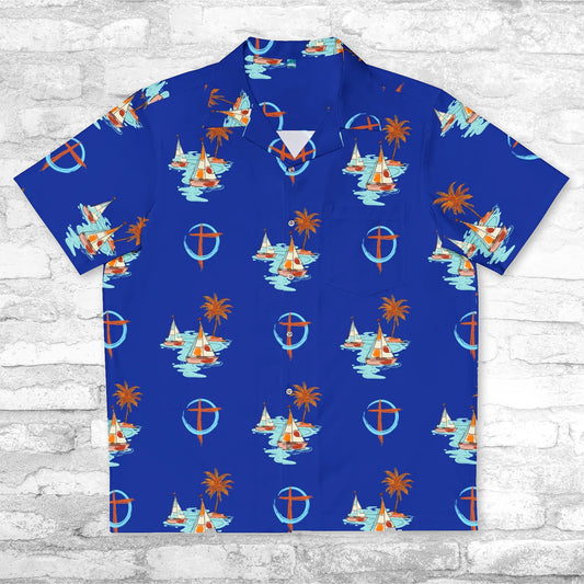 Sailboats and Crosses Men's Hawaiian Shirt, Button Down, Front Pocket
